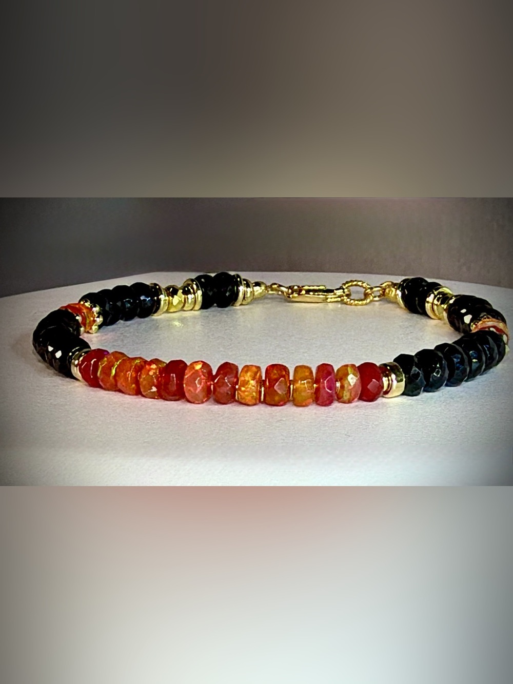 ❤️Only One❤️ Fiery Ethiopian Opal Black Spinel Bracelet in 18k Gold.